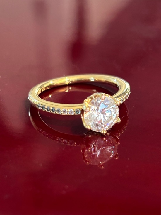 Pandora Jewelry - Pandora 14k Gold Plated Solitaire Ring with Clear Stone